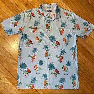 Waggle Men's Golf Polo Shirt Bird Tropical Drink All Over Print